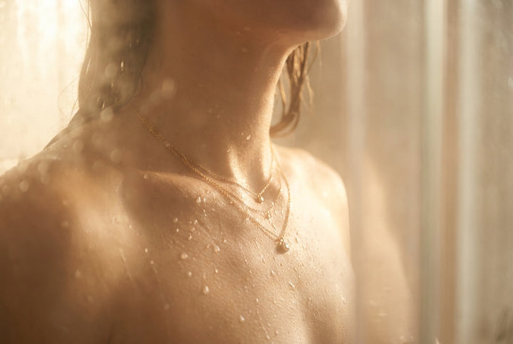 Gold necklaces worn in the shower