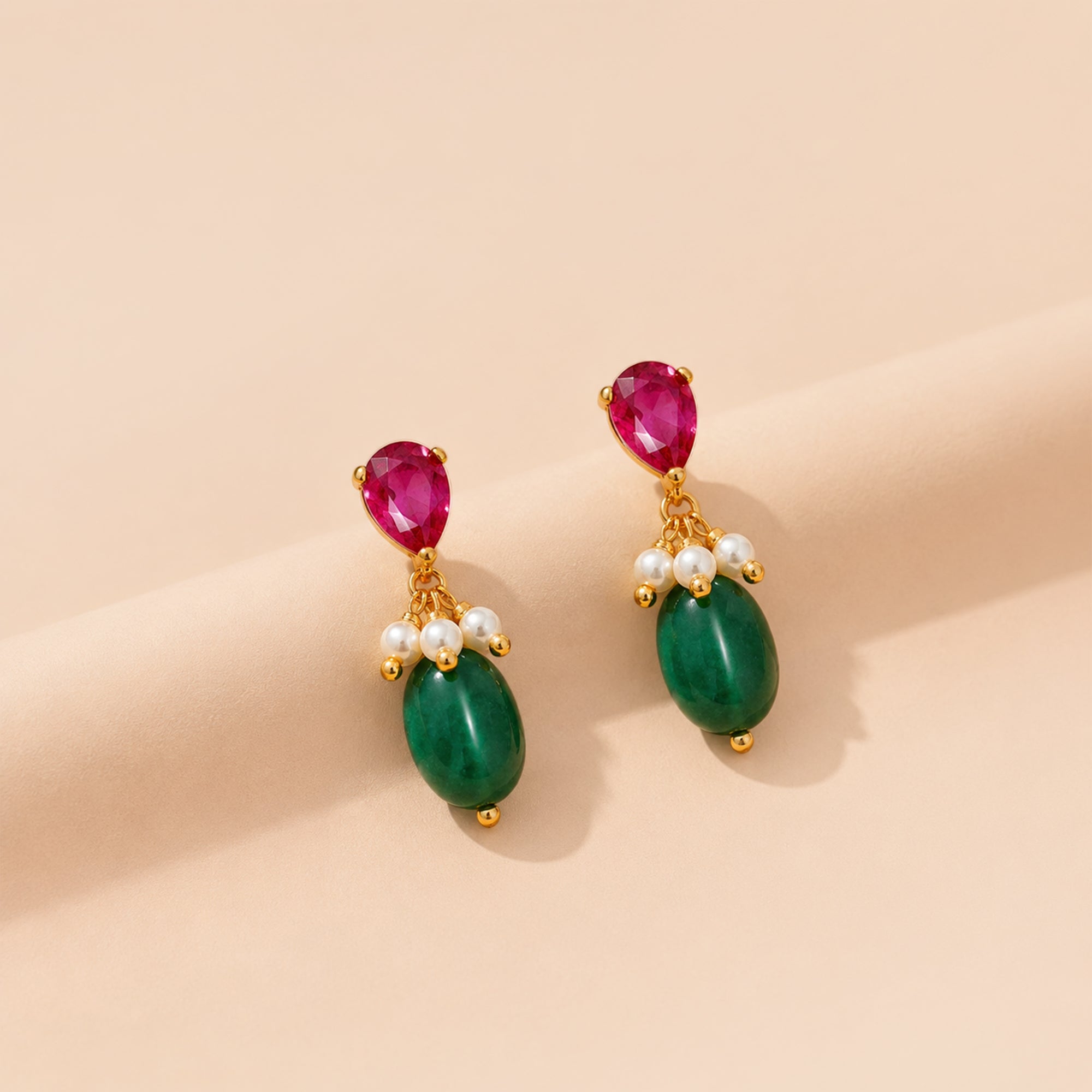 Crimson Bloom Drop Earrings — Silver