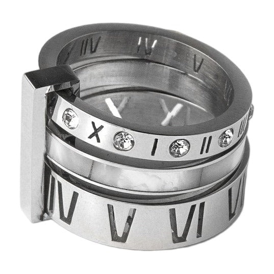Triple Band Roman Numeral Ring — Silver — white background