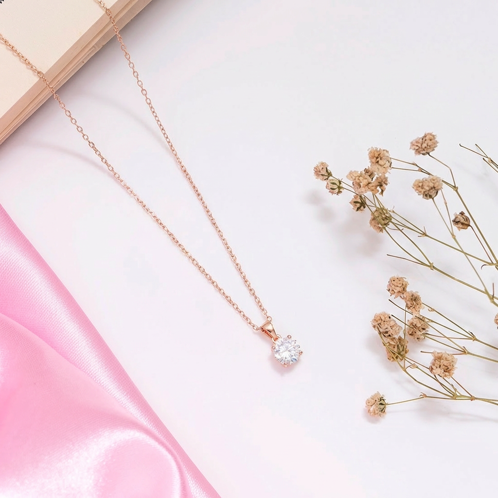 Solitaire Pendant Necklace — Rose Gold