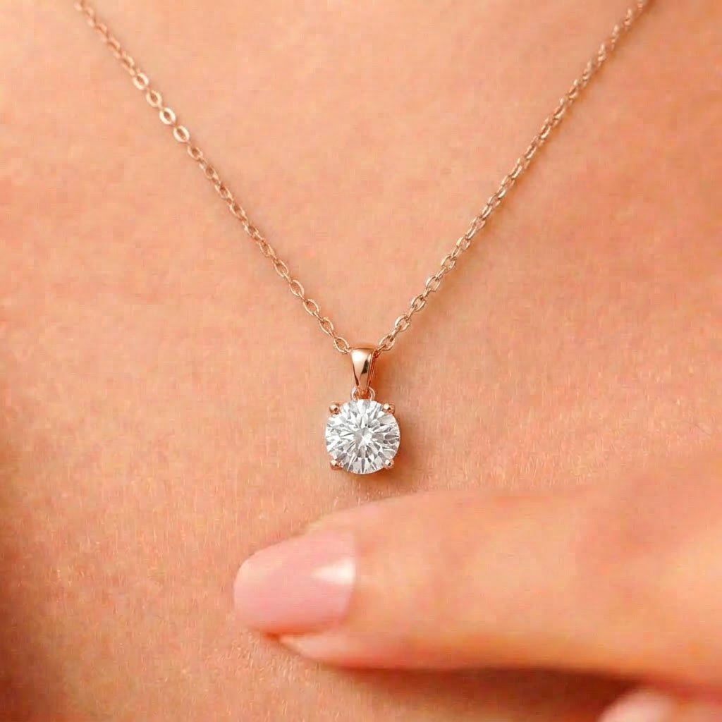 Solitaire Pendant Necklace — Rose Gold