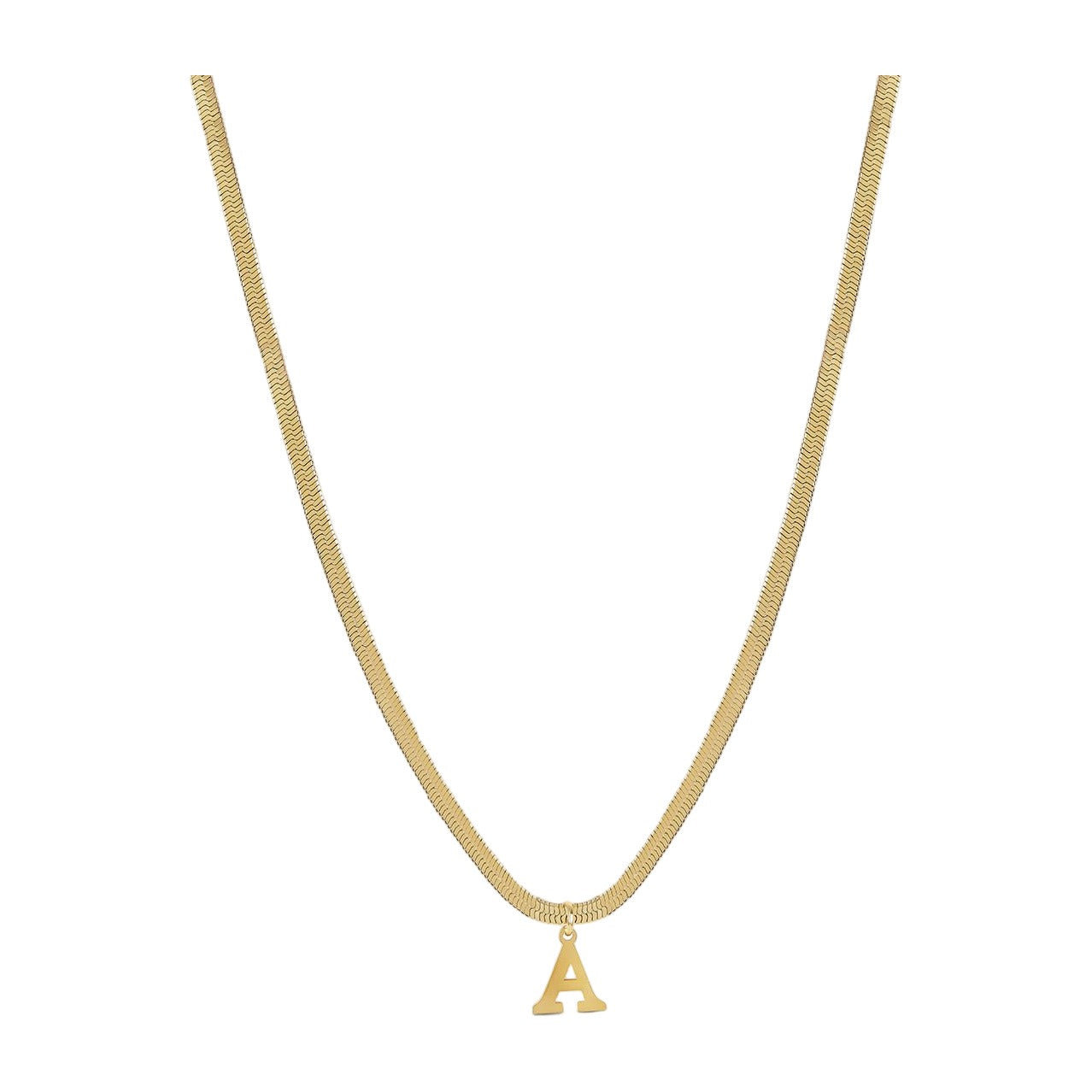 Initial Letter Chain Necklace — 18k Gold — white background