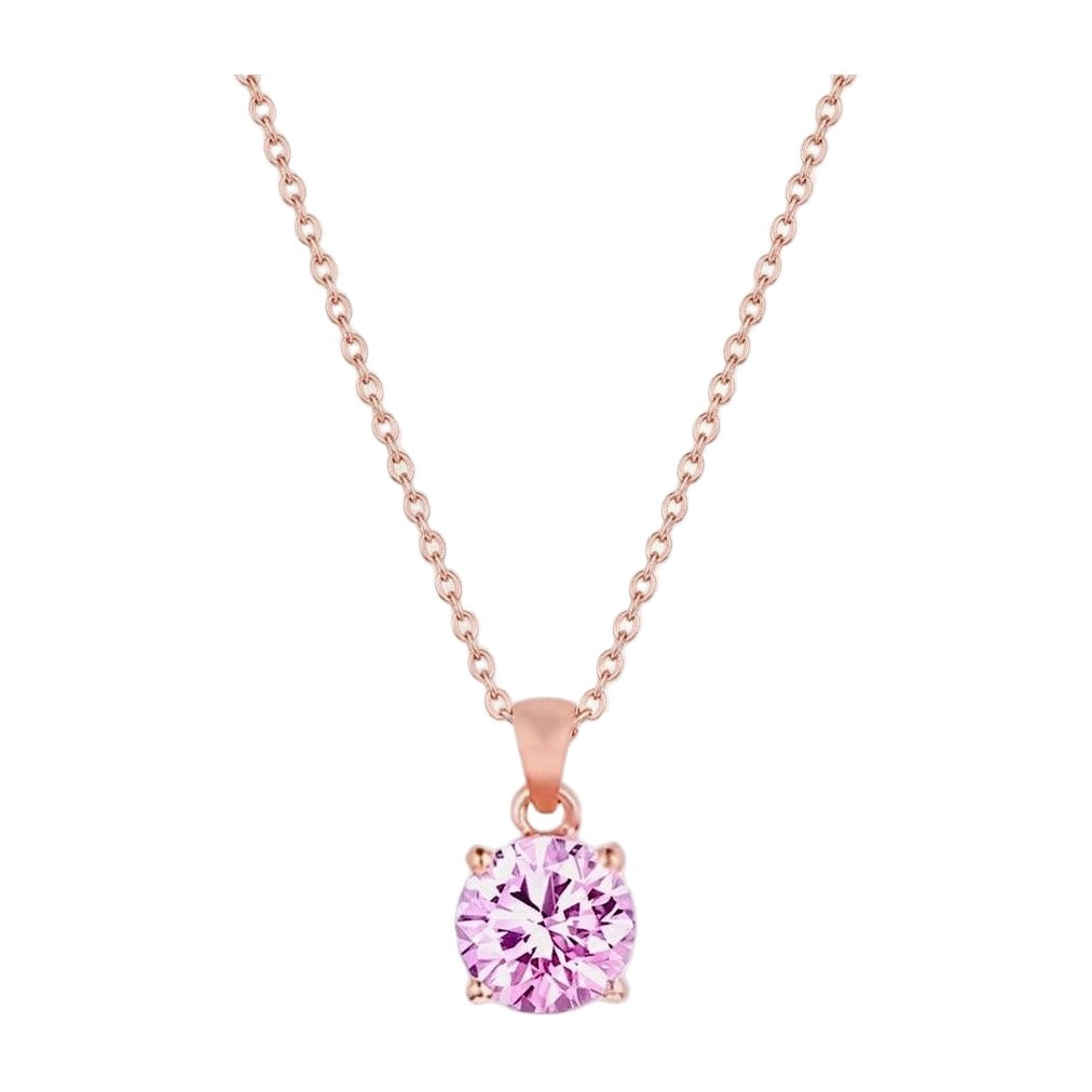 Solitaire Pendant Necklace — Rose Gold — white background