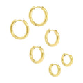 Trio Hoop Earrings — 18k Gold — white background