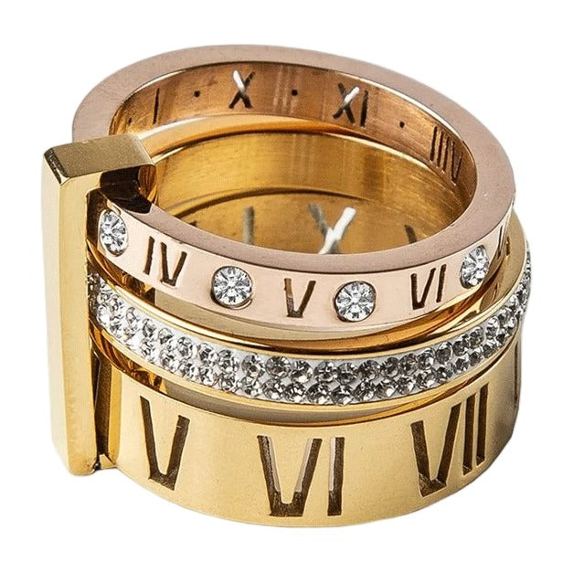 Triple Band Roman Numeral Ring — 18k Gold