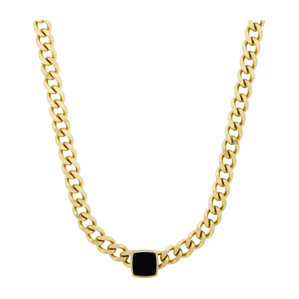 Stone Onyx Square Necklace — 18k Gold — white background