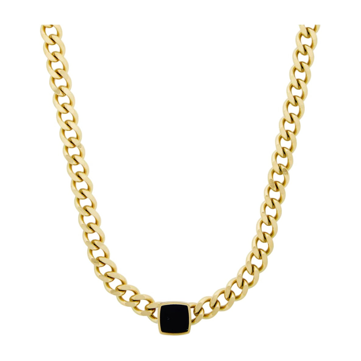 Stone Onyx Square Necklace — 18k Gold — white background