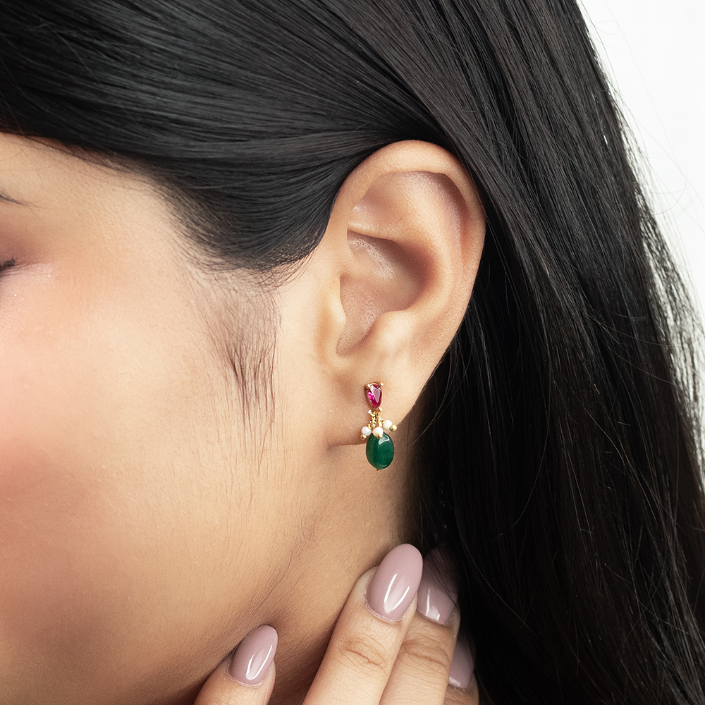 Crimson Bloom Drop Earrings — Silver