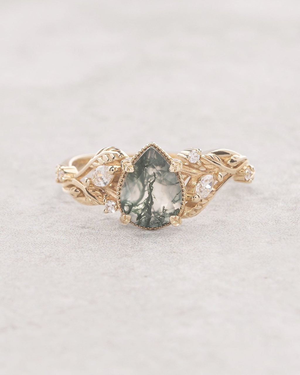 Patricia Moss Agate Leaf Ring — Gold Vermeil