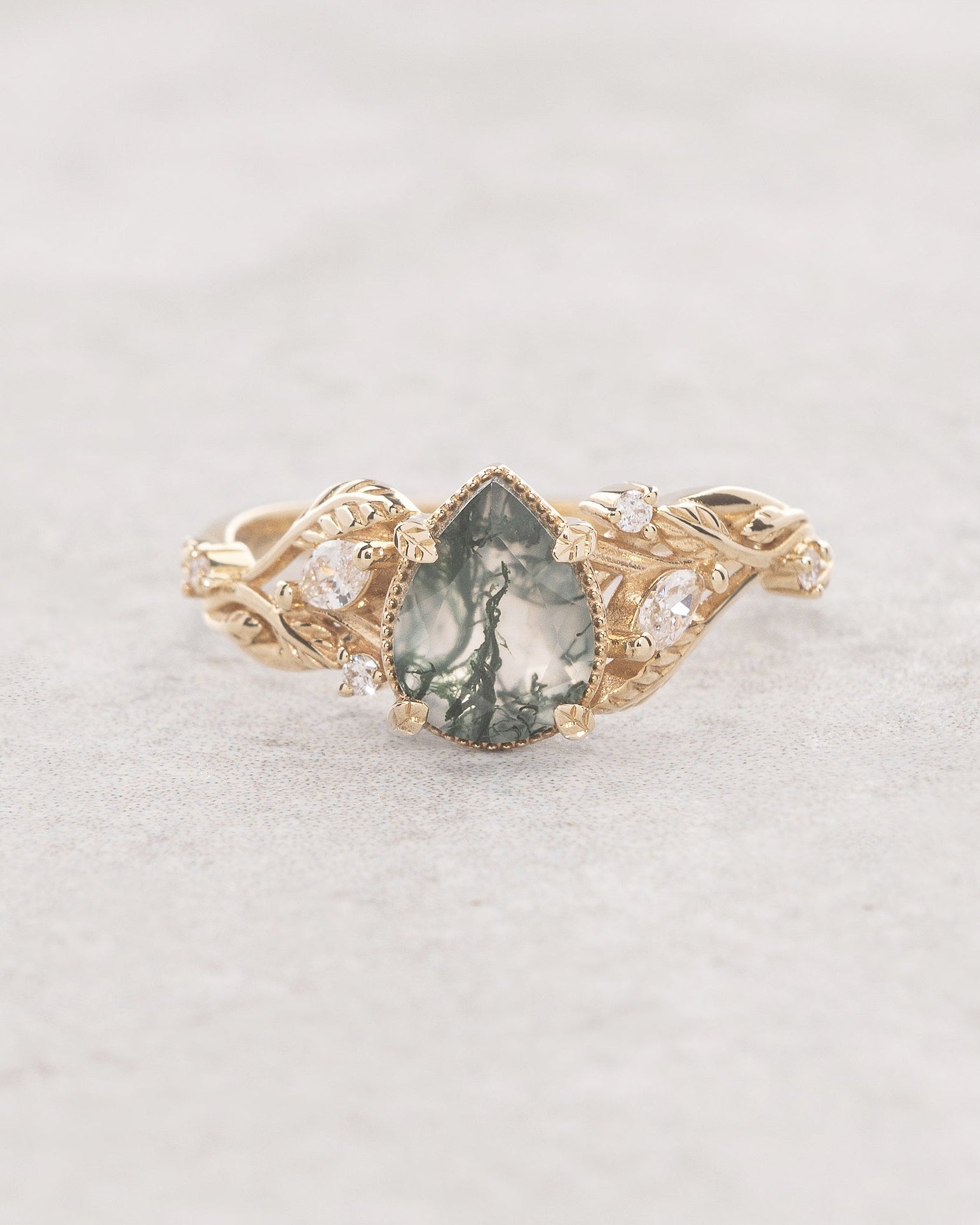 Patricia Moss Agate Leaf Ring — Gold Vermeil