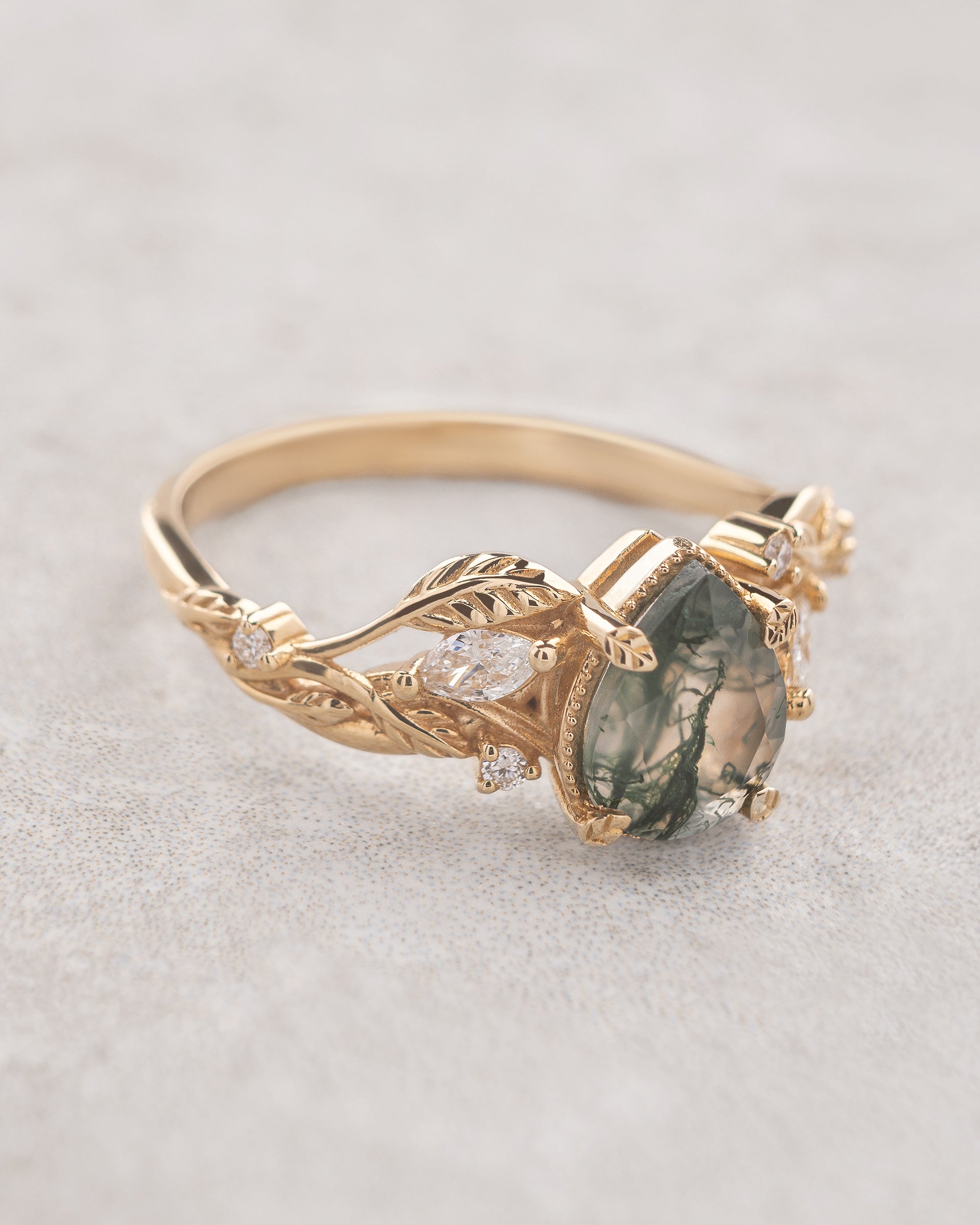 Patricia Moss Agate Leaf Ring — Gold Vermeil
