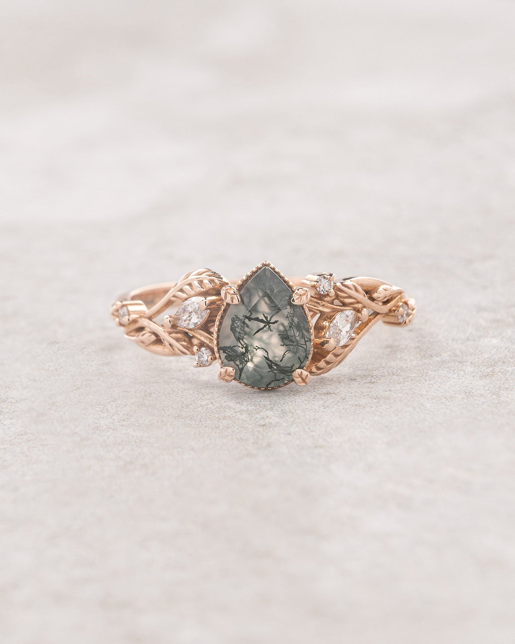 Patricia Moss Agate Leaf Ring — Gold Vermeil