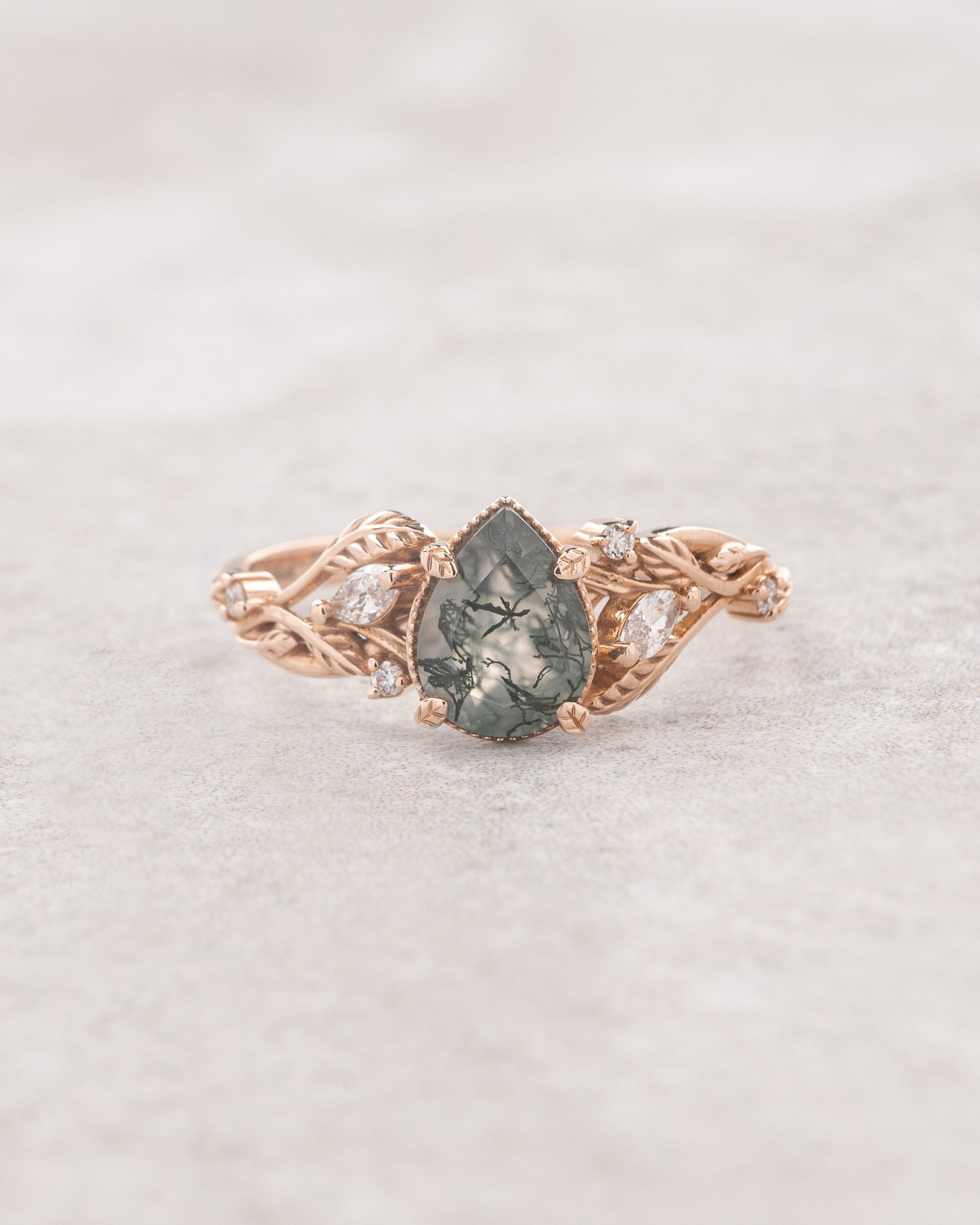 Patricia Moss Agate Leaf Ring — Gold Vermeil