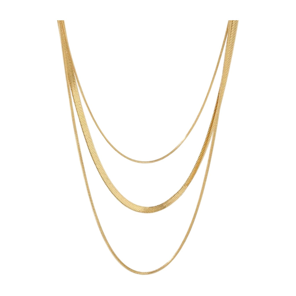 Celina Trio Layer Chain Necklace — 18k Gold — white background