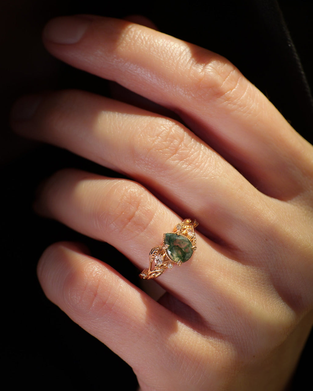 Patricia Moss Agate Leaf Ring — Gold Vermeil