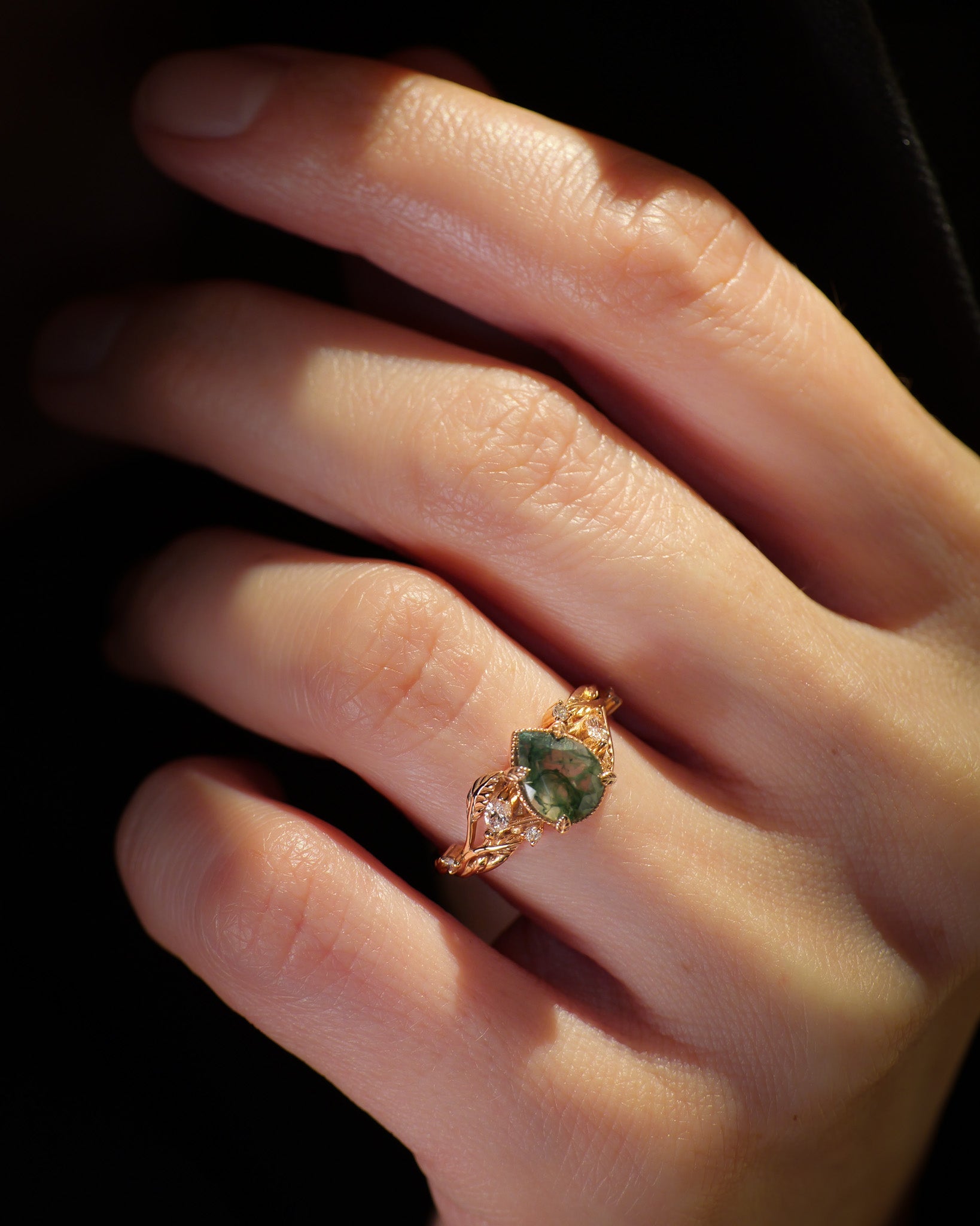 Patricia Moss Agate Leaf Ring — Gold Vermeil