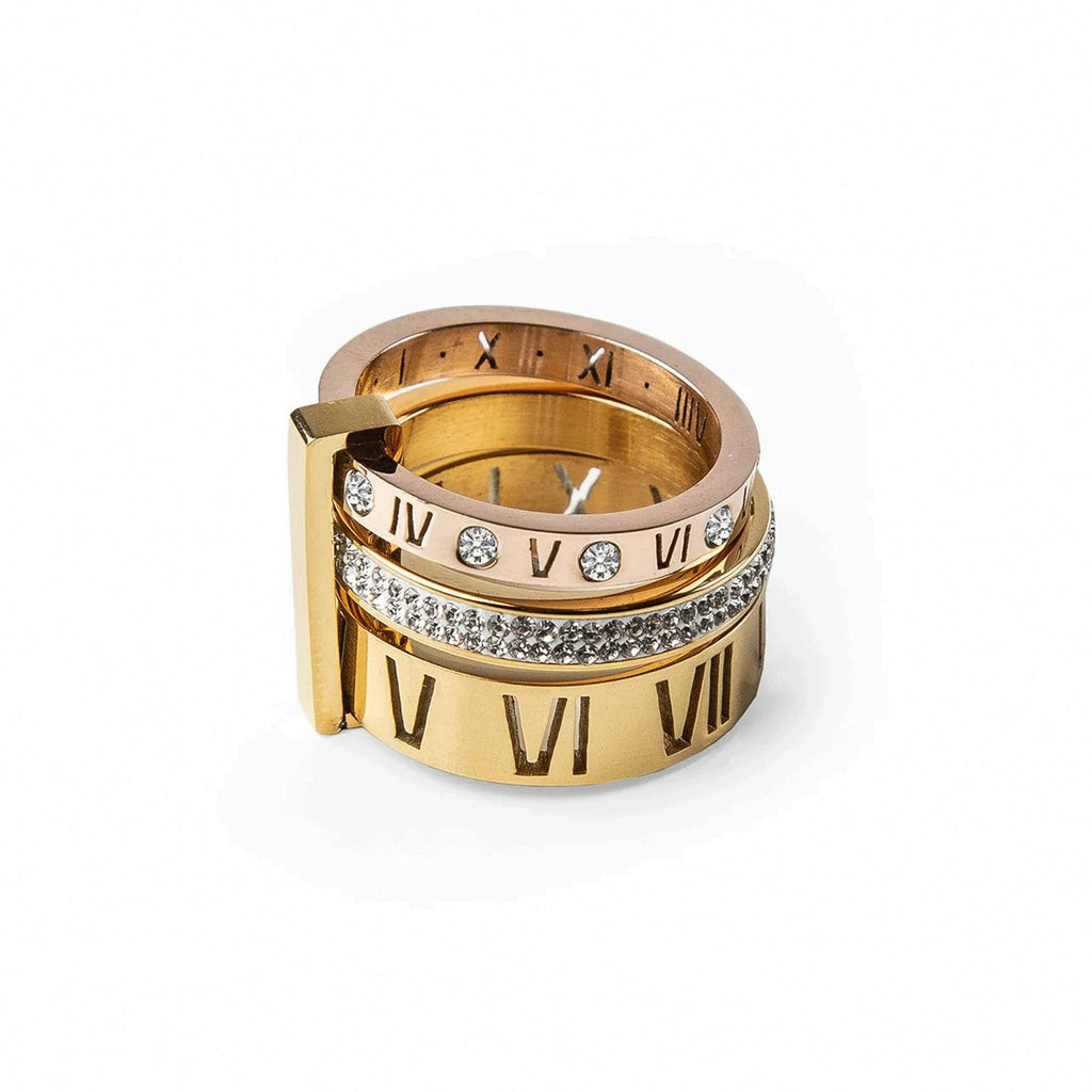 Triple Band Roman Numeral Ring — 18k Gold