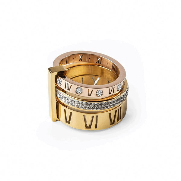 Triple Band Roman Numeral Ring — 18k Gold