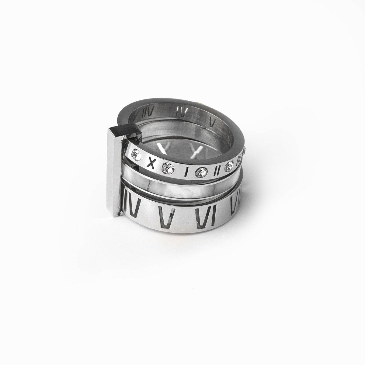 Triple Band Roman Numeral Ring — Silver