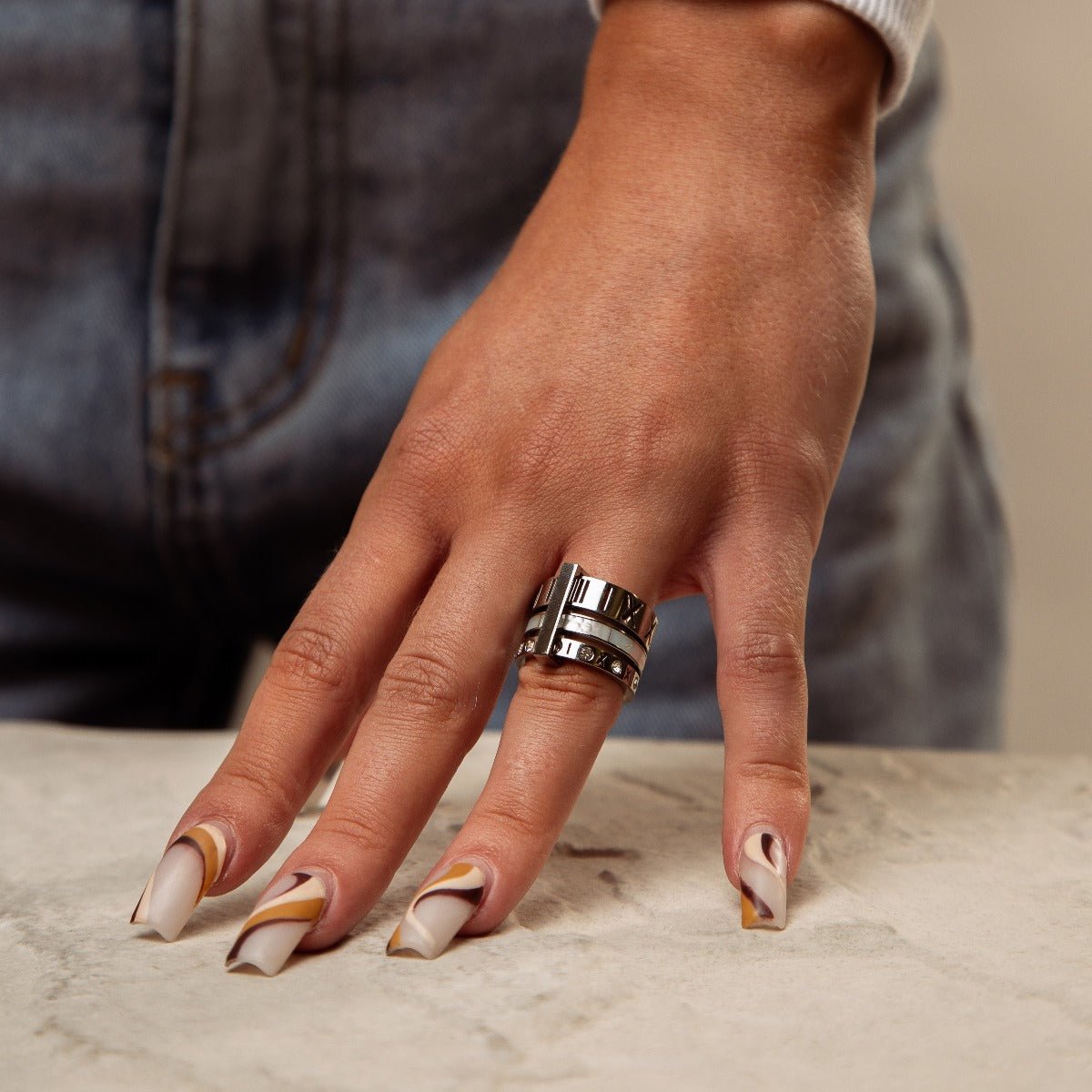 Triple Band Roman Numeral Ring — Silver
