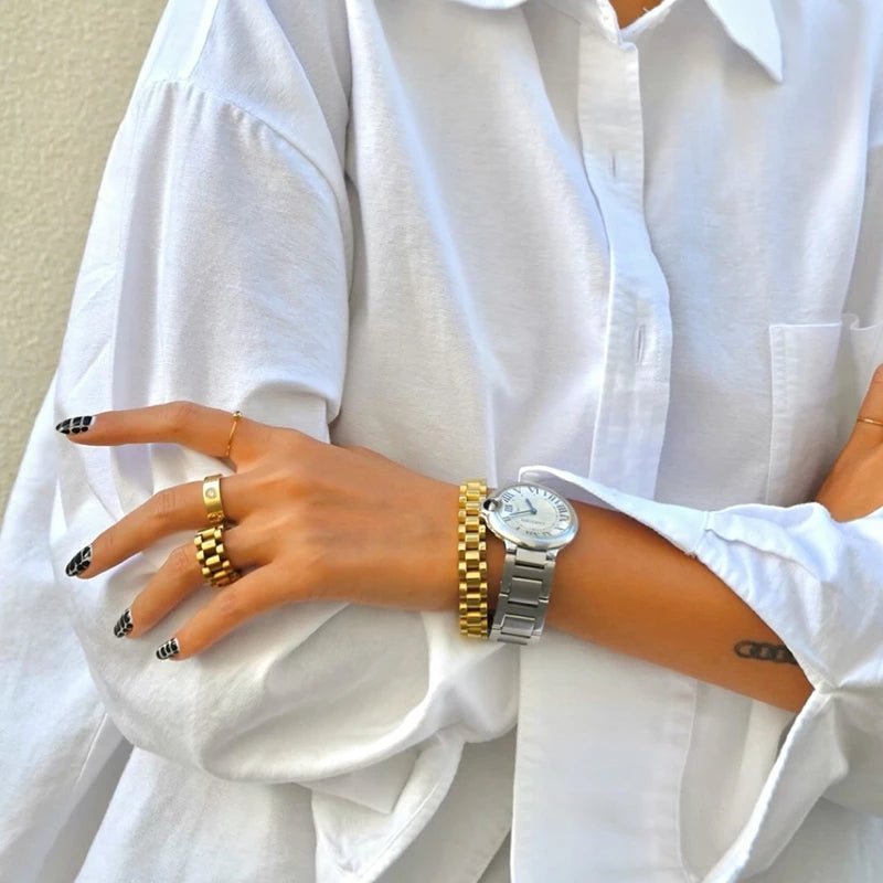 Beauty Wide Link Minimalist Ring — 18k Gold