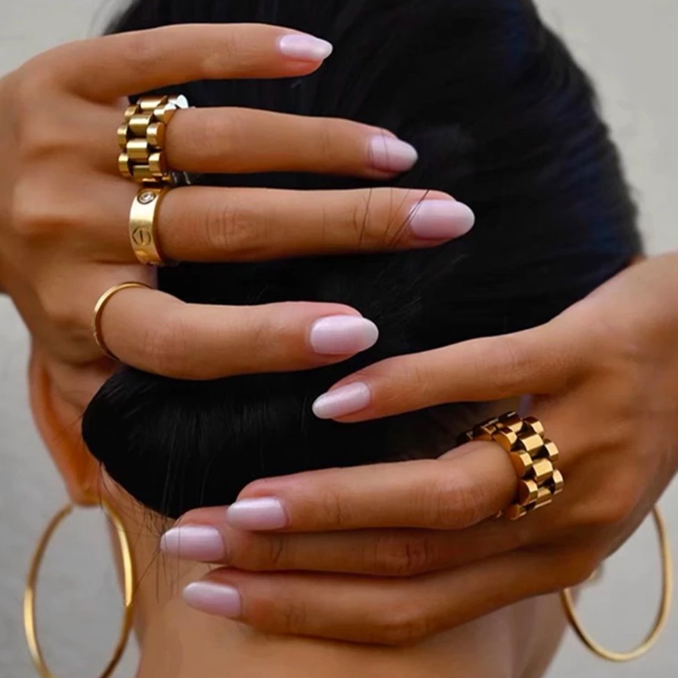 Beauty Wide Link Minimalist Ring — 18k Gold