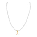 Initial Letter Pearl Necklace — 18k Gold — white background