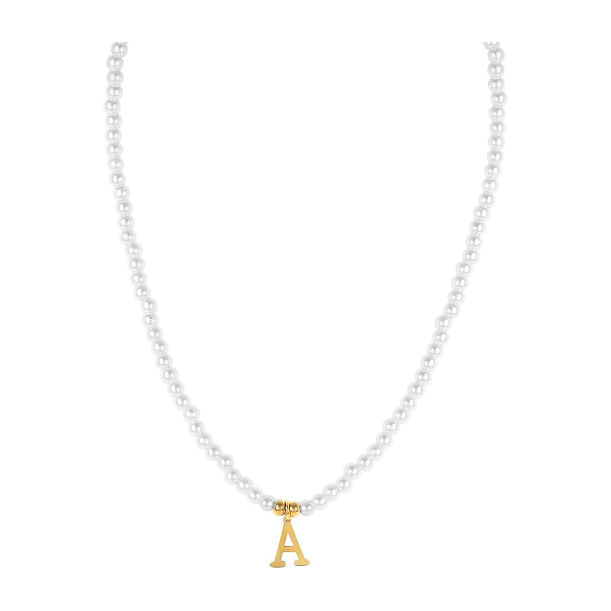 Initial Letter Pearl Necklace — 18k Gold — white background