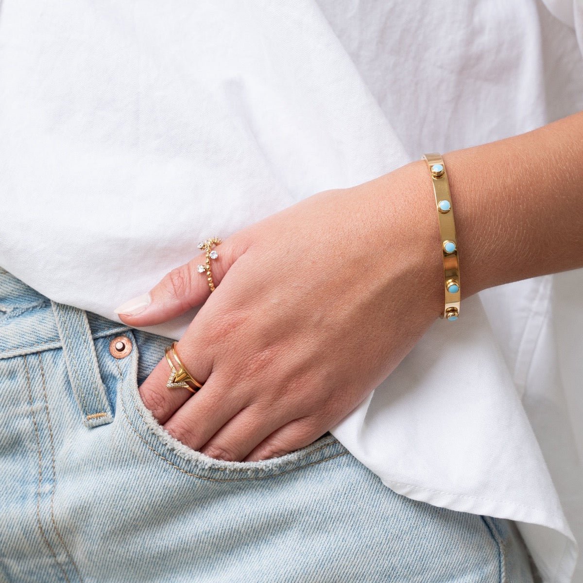Aqua Stone Bangle — 18k Gold