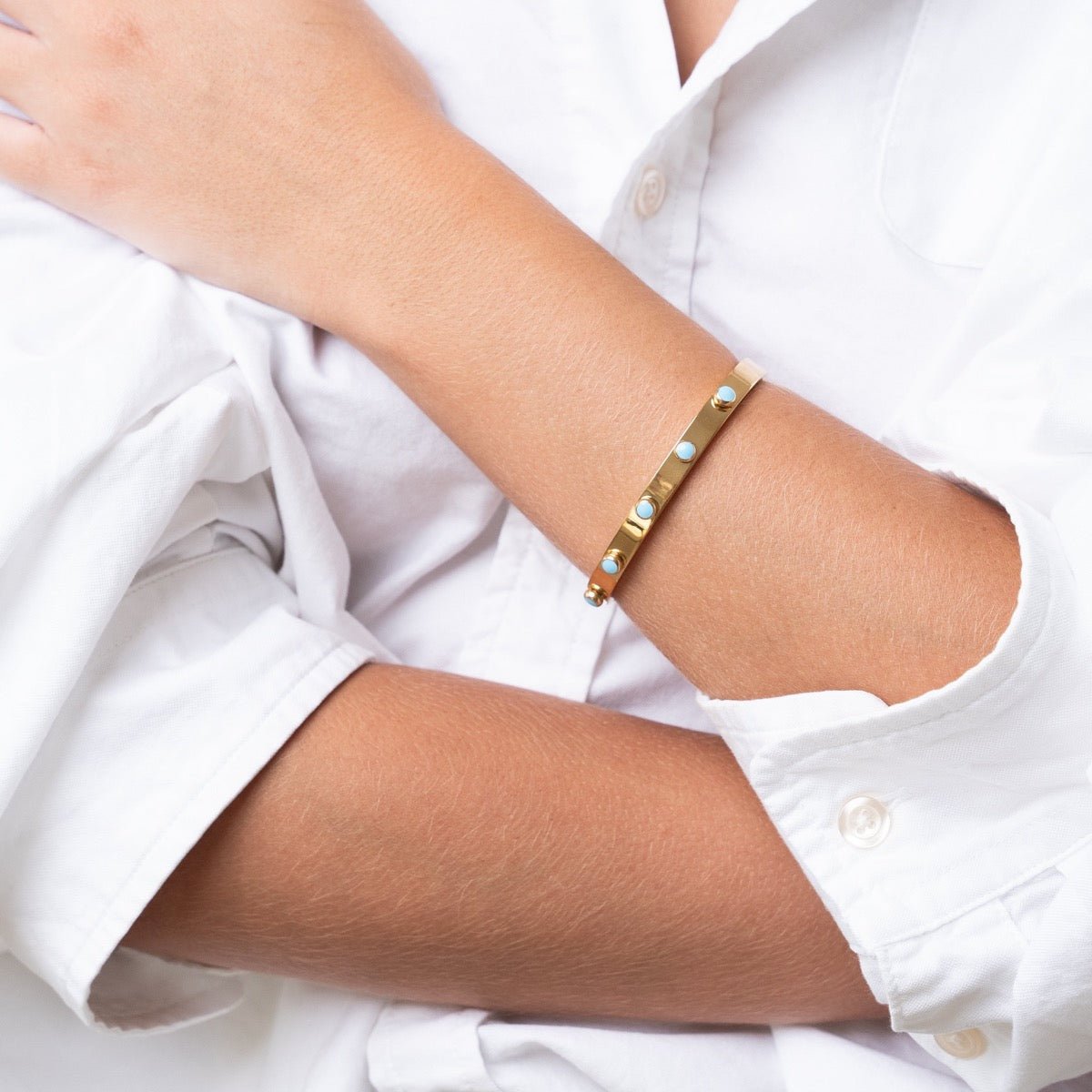 Aqua Stone Bangle — 18k Gold