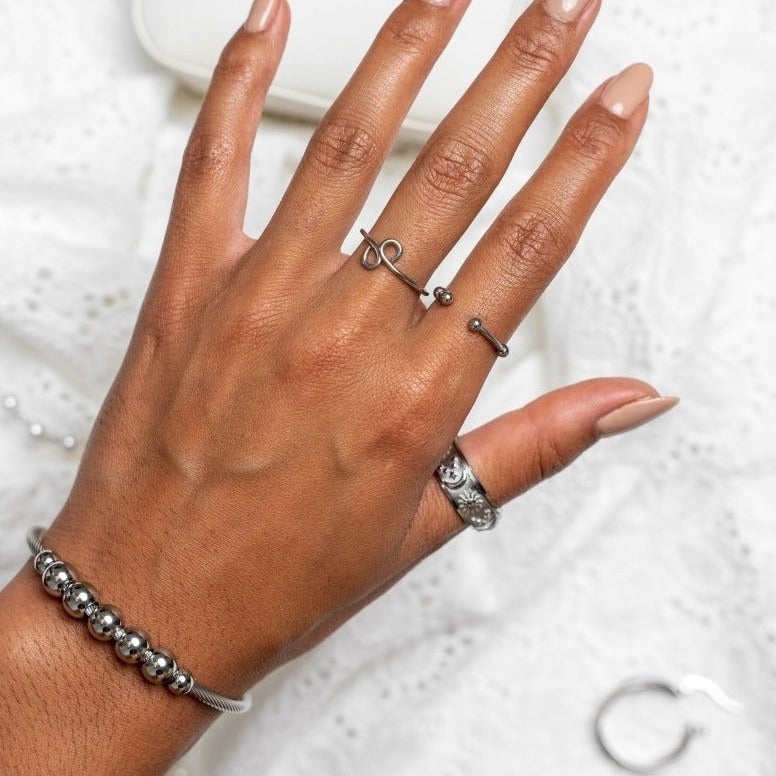 Anti-stress Adjustable Sphere Bangle — Silver