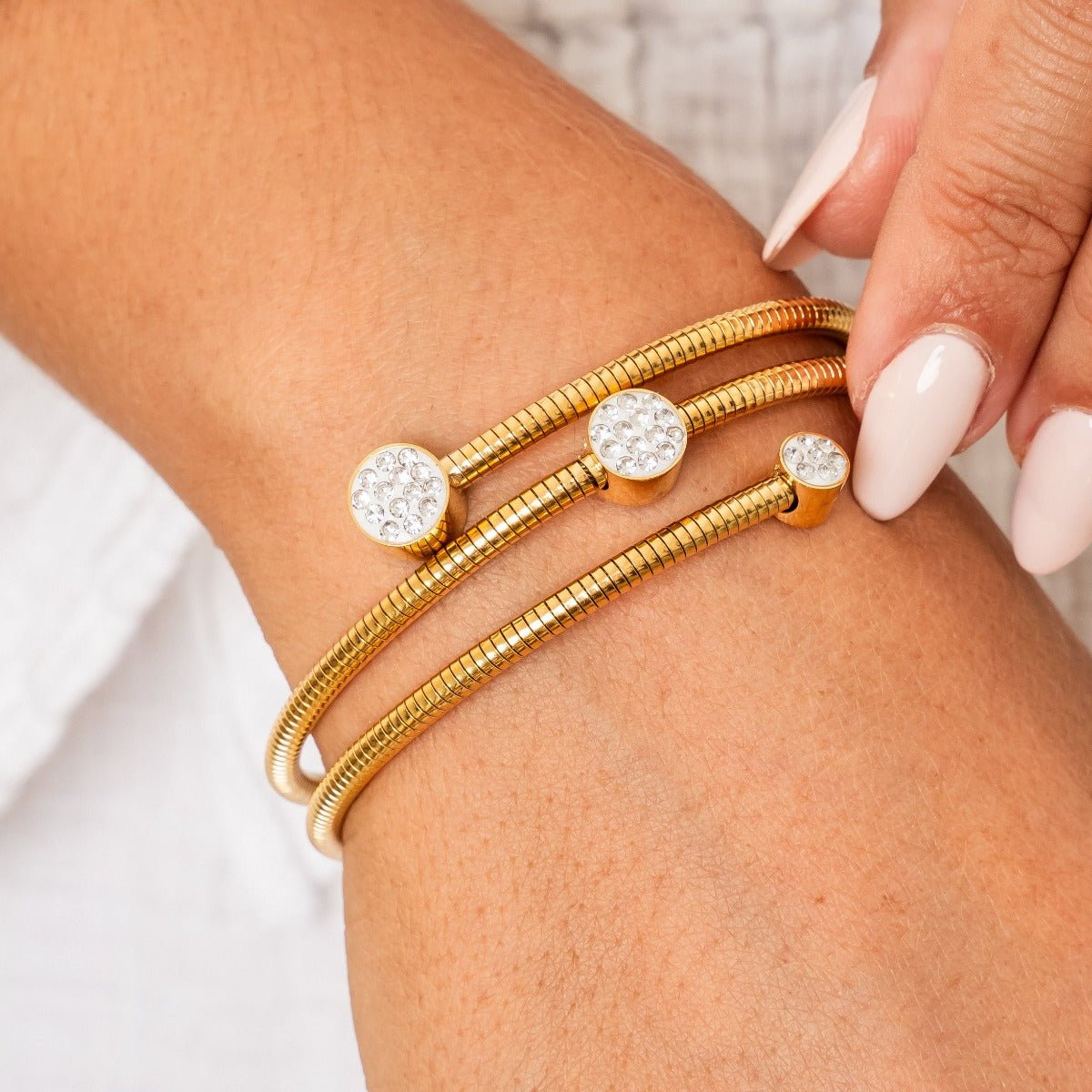 Spiral Crystal Bangle — 18k Gold