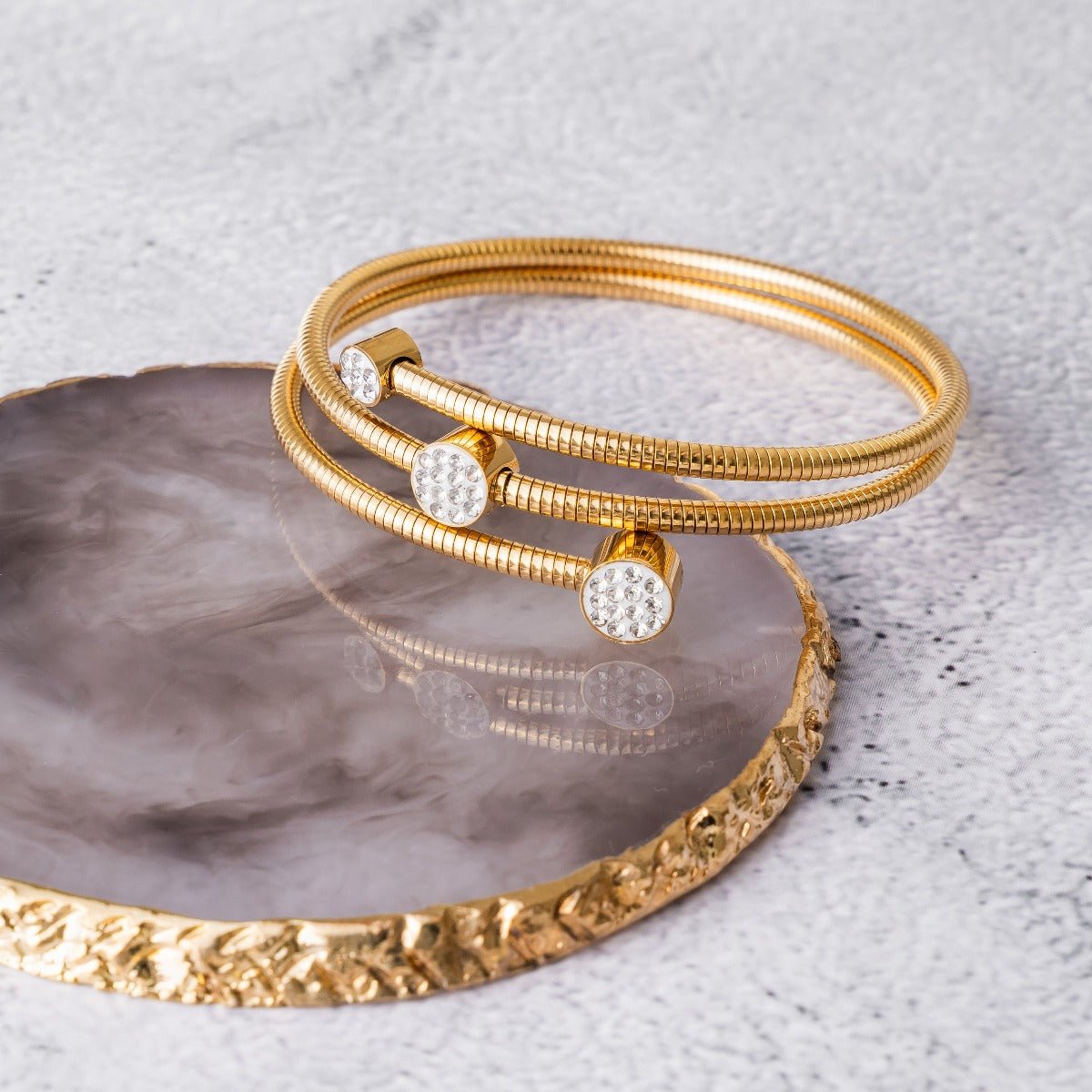 Spiral Crystal Bangle — 18k Gold