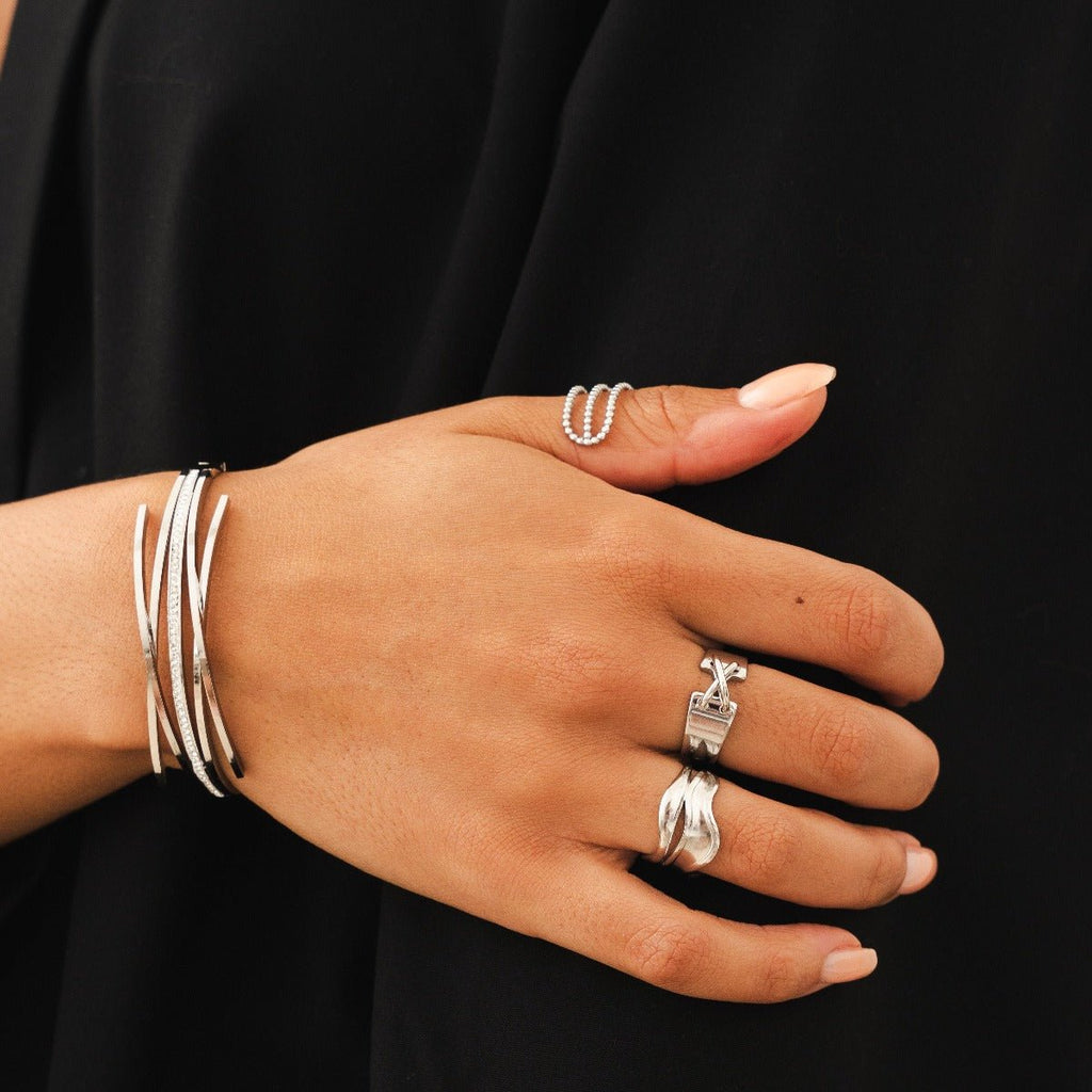 Florence Crystal Bangle — Silver