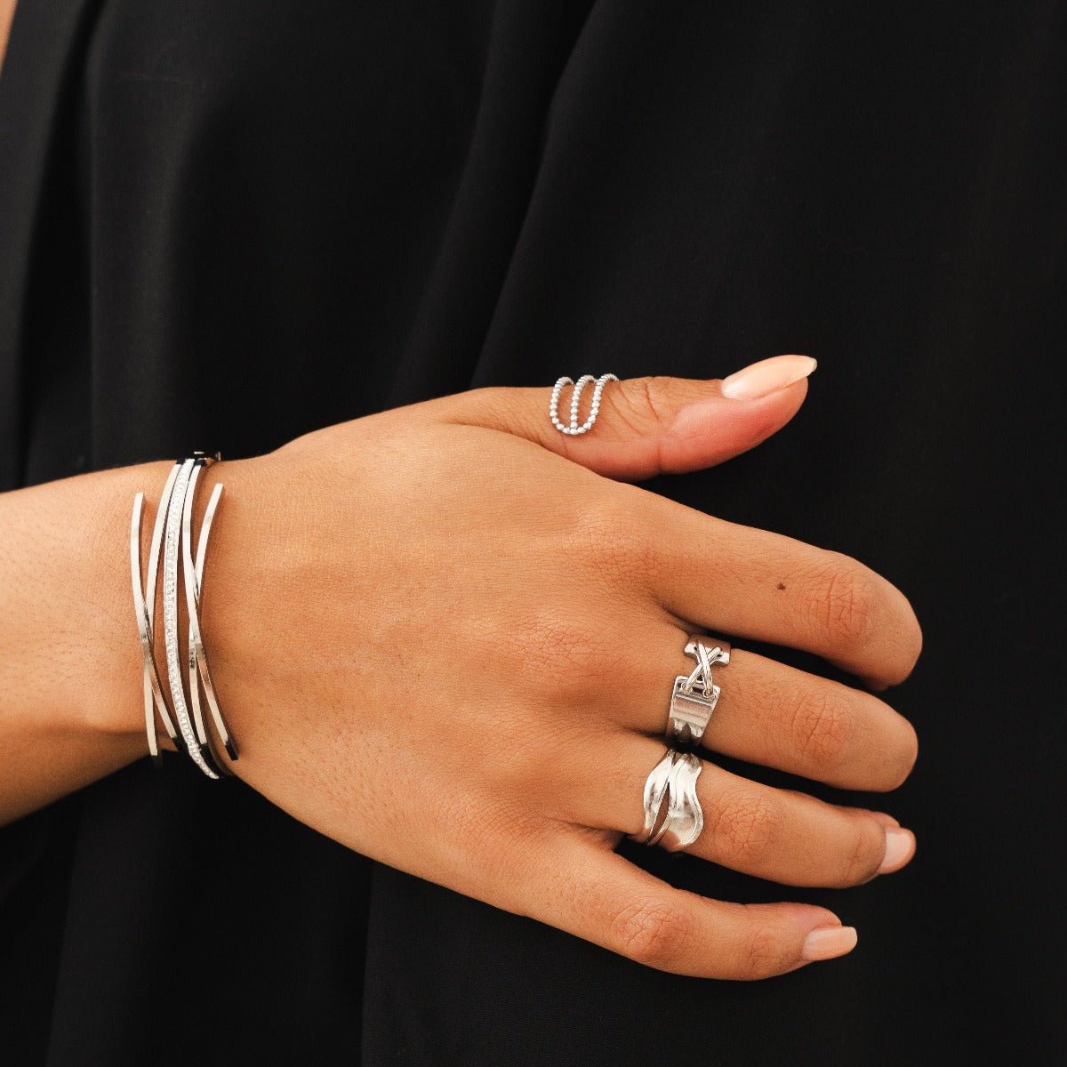 Florence Crystal Bangle — Silver