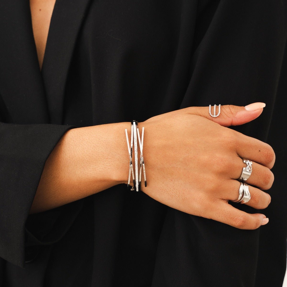 Florence Crystal Bangle — Silver