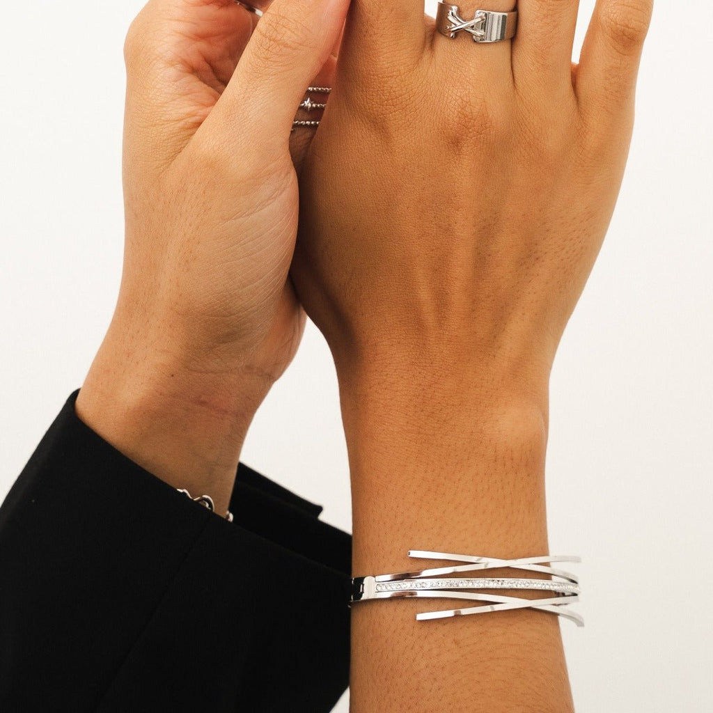 Florence Crystal Bangle — Silver