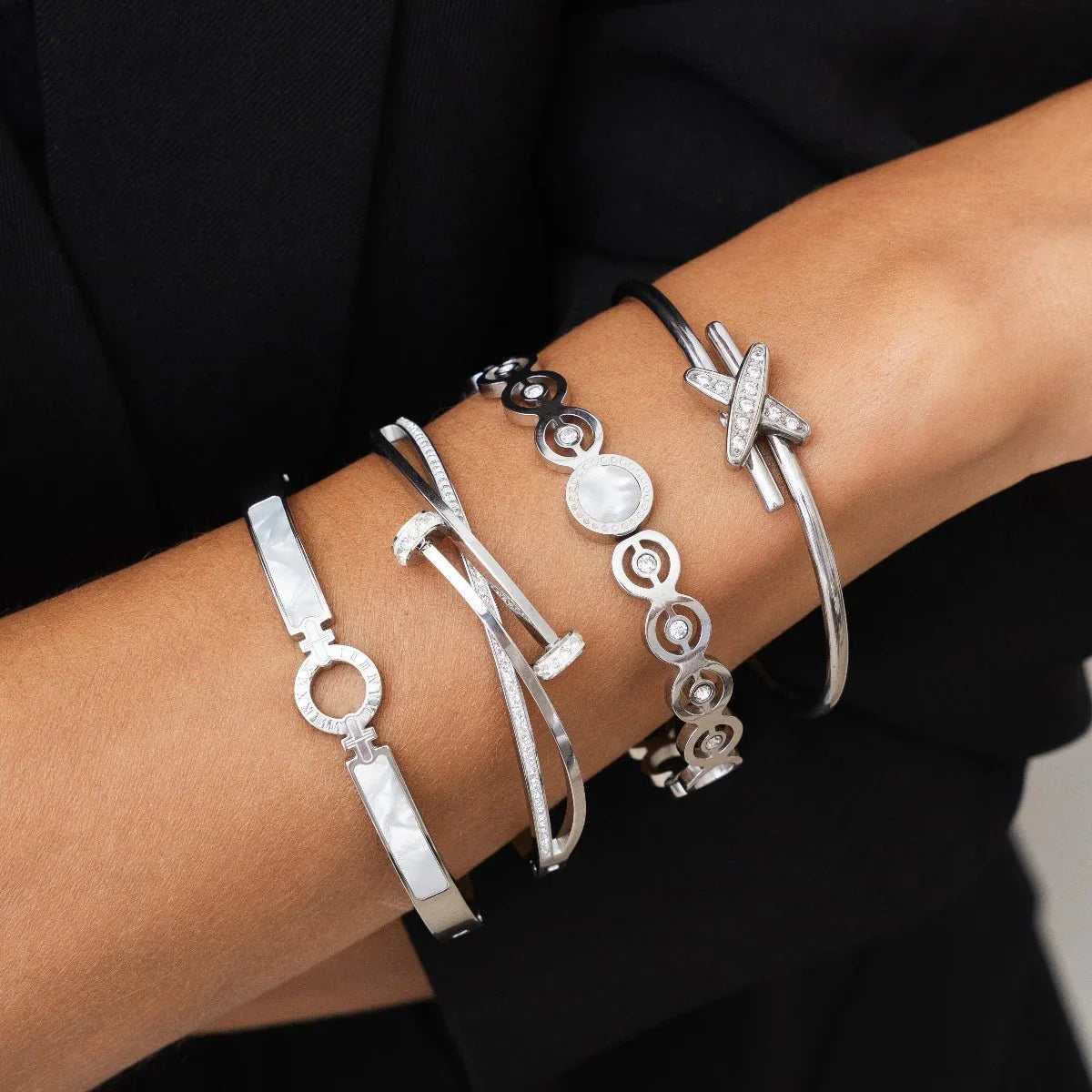 Nail Crystal Bangle — Silver