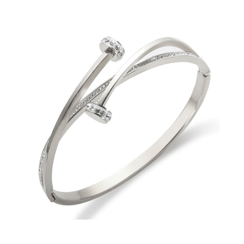 Nail Crystal Bangle — Silver