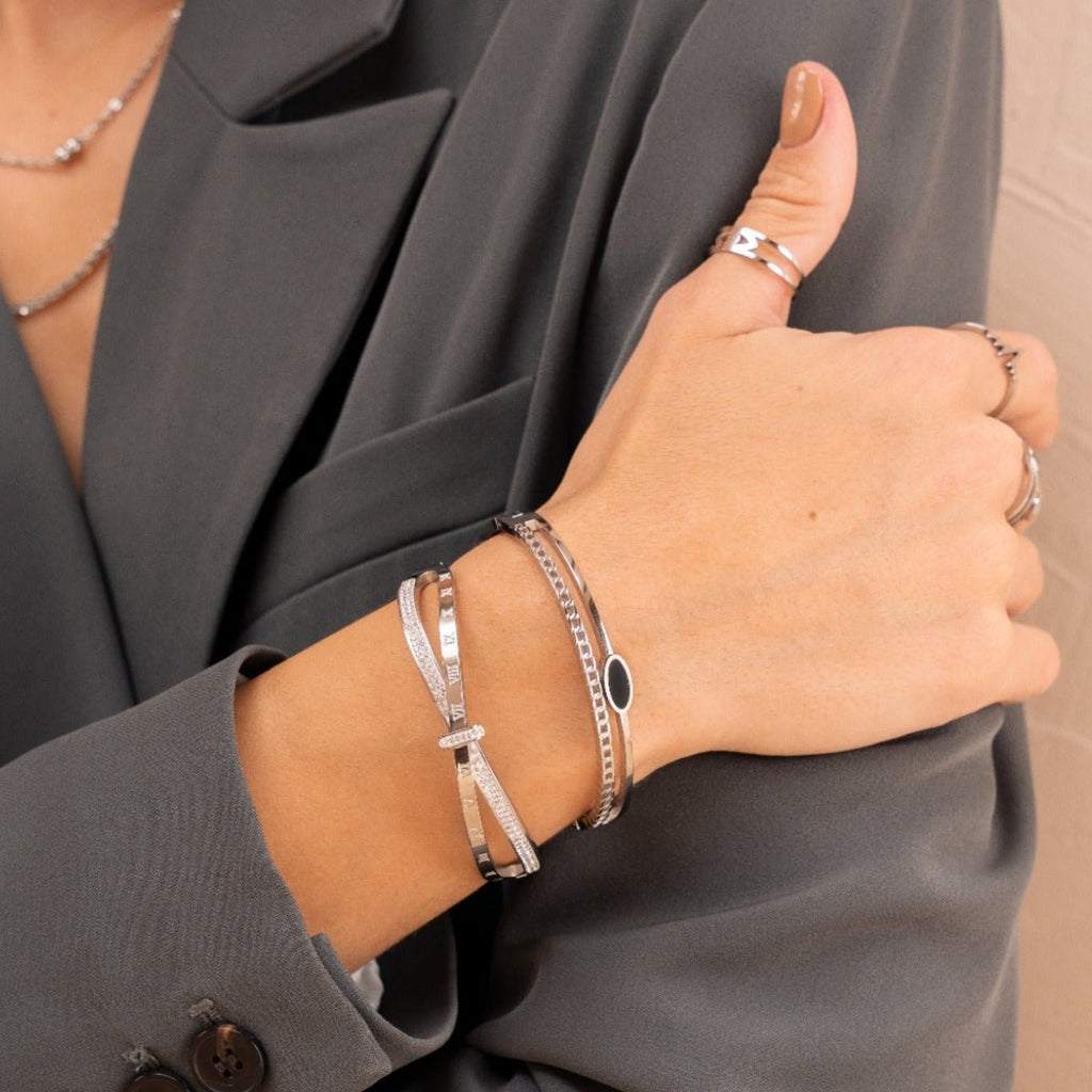 Roman Crystal Bangle — Silver