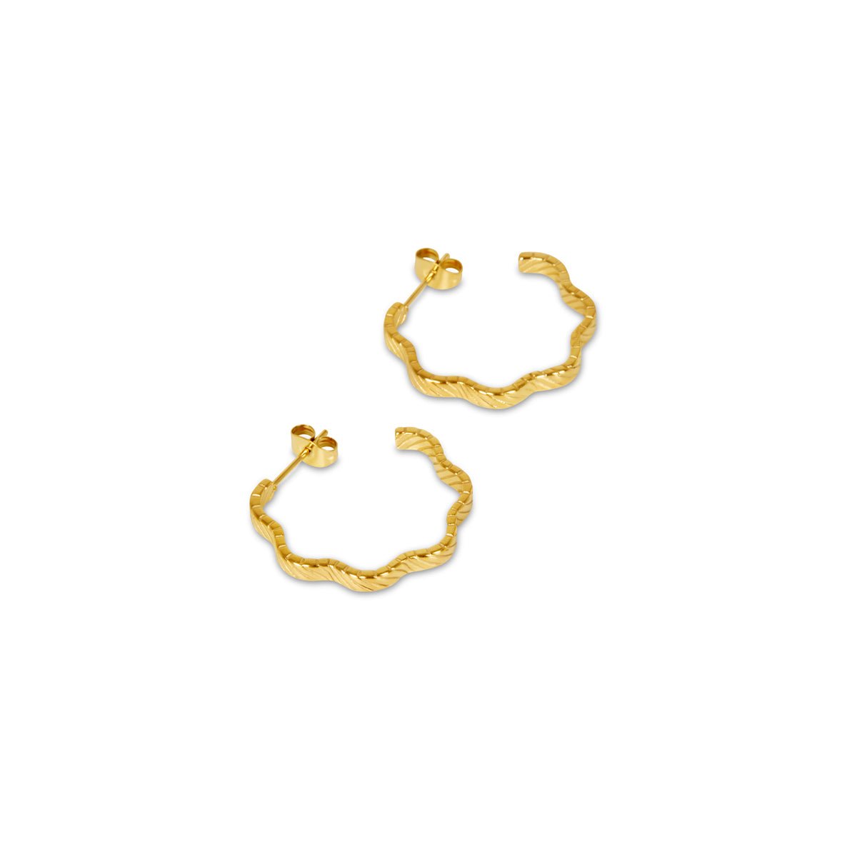 Hoop Wavy Texture Earrings — 18k Gold