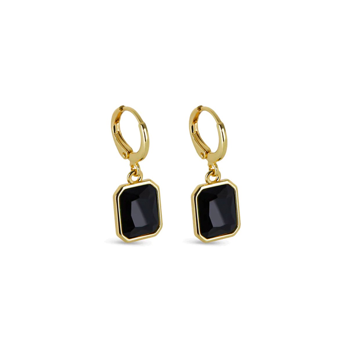 Black Crystal Hoop Earrings — 18k Gold