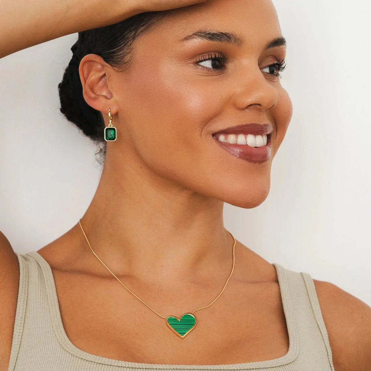Green Crystal Hoop Earrings — 18k Gold