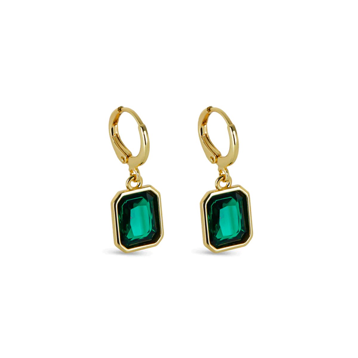 Green Crystal Hoop Earrings — 18k Gold
