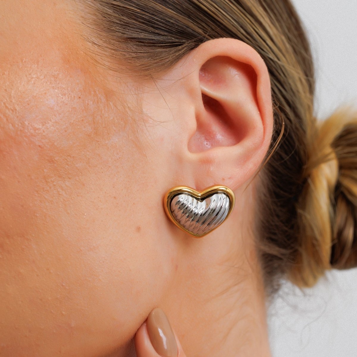Heart Contorno with Mix Banhos Gold & Earrings — Silver