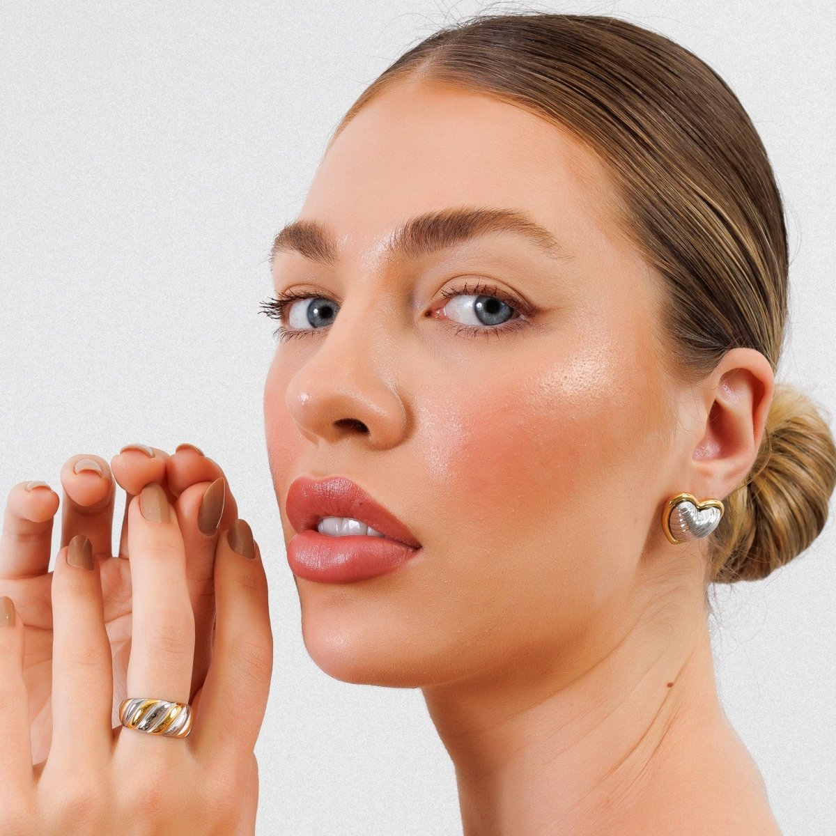 Heart Contorno with Mix Banhos Gold & Earrings — Silver