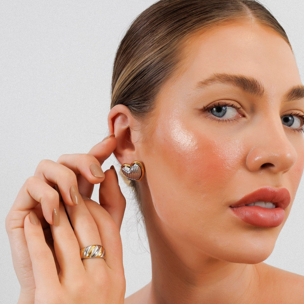 Heart Contour Earrings — Mixed Gold & Silver