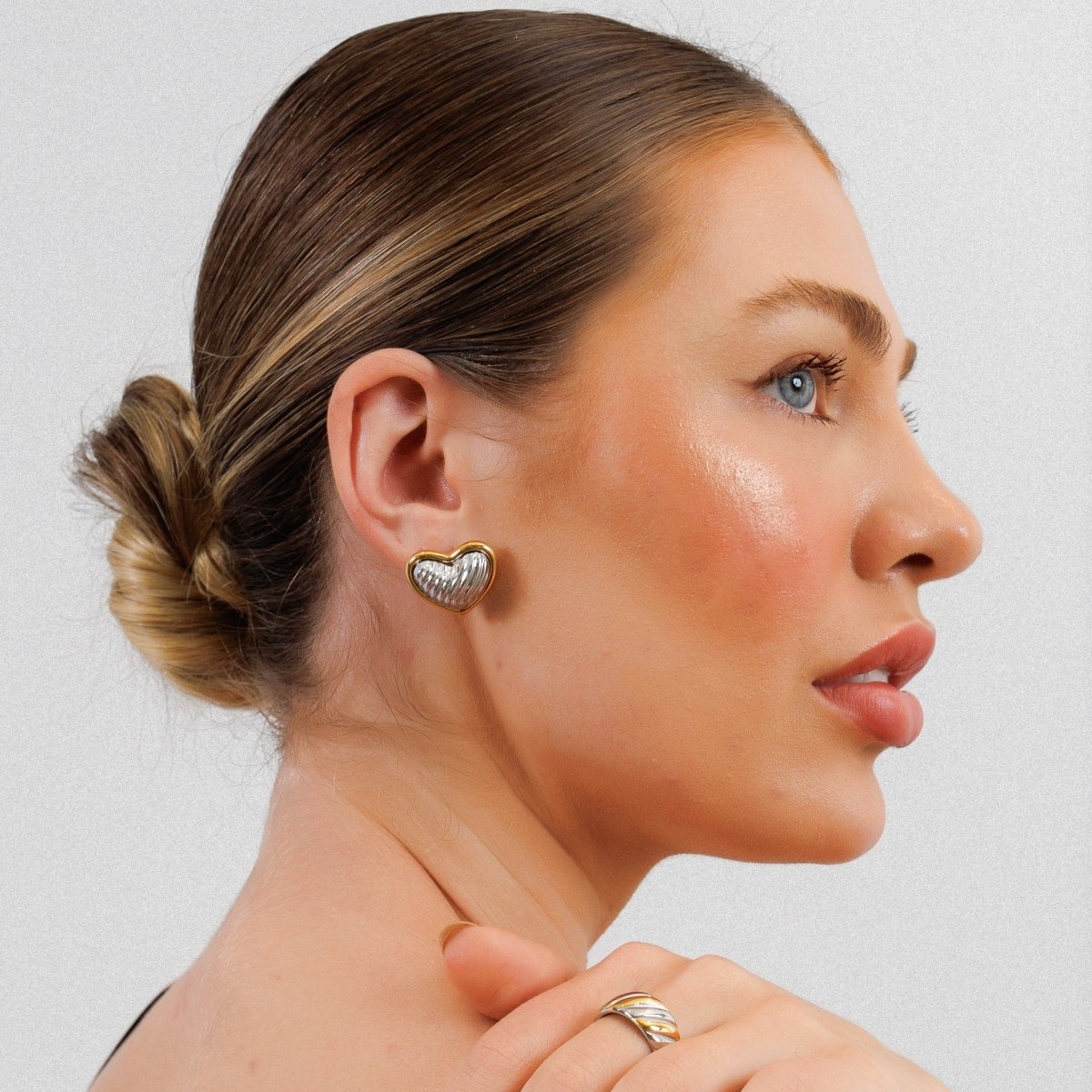 Heart Contorno with Mix Banhos Gold & Earrings — Silver