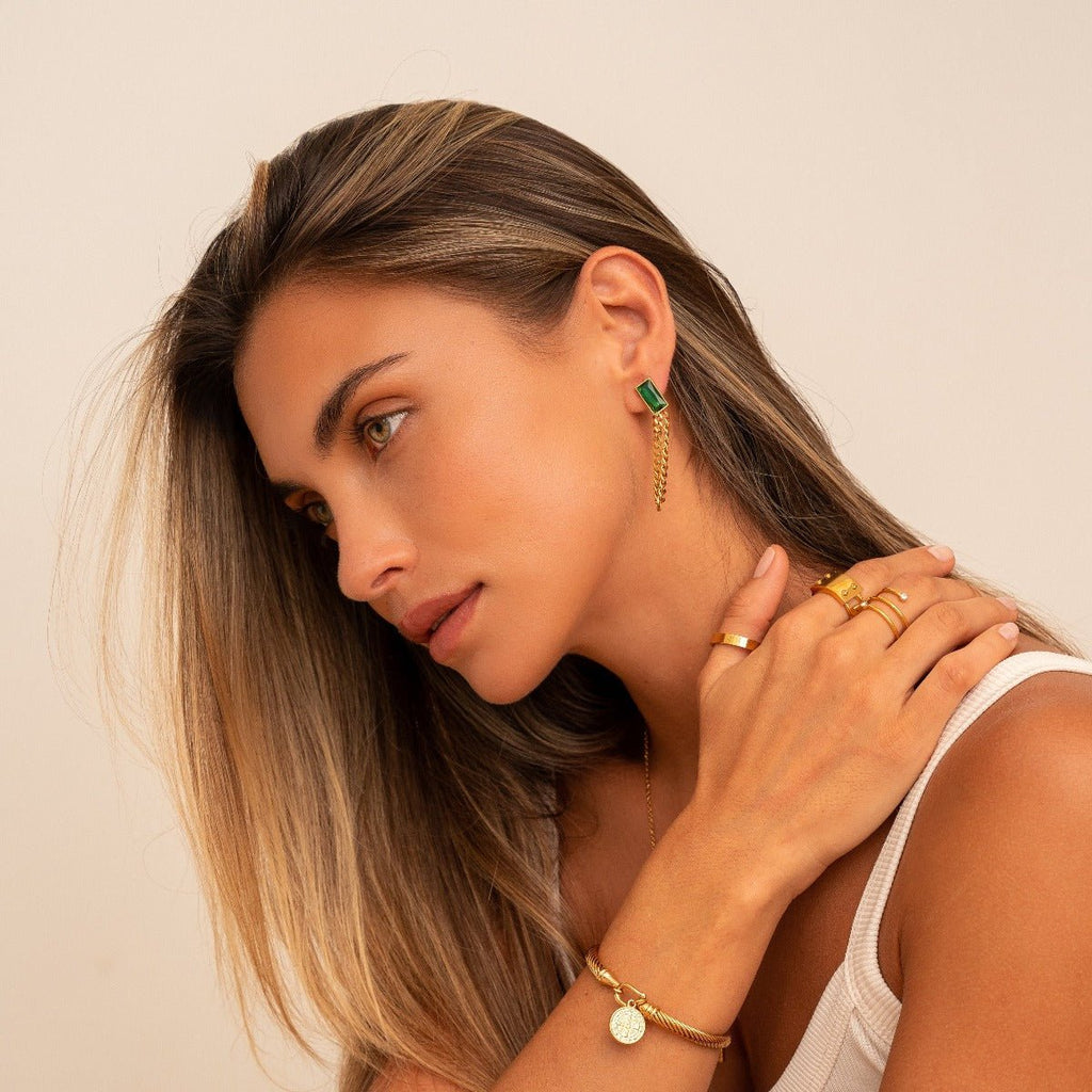 Elisabeth Emerald Crystal Earrings — 18k Gold