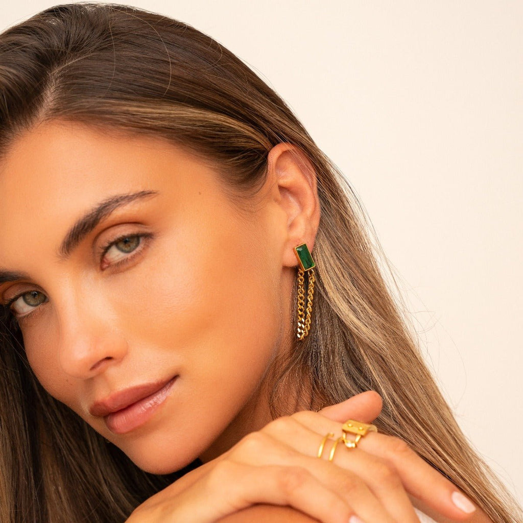 Elisabeth Emerald Crystal Earrings — 18k Gold